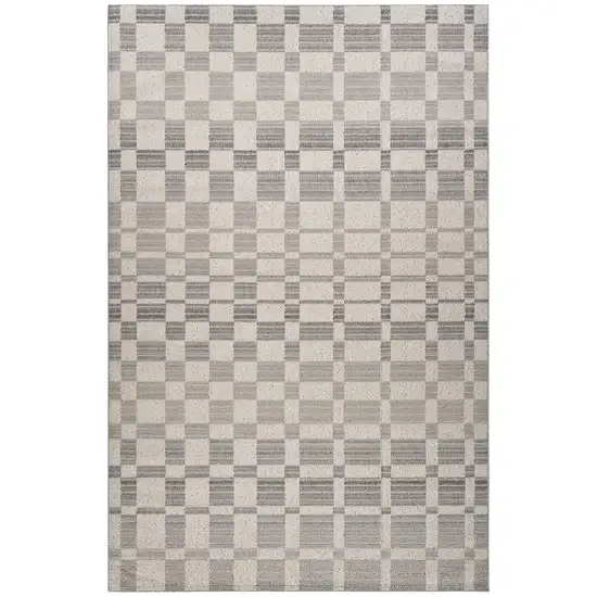 Gray and Beige Checkered Distressed Area Rug Photo 2