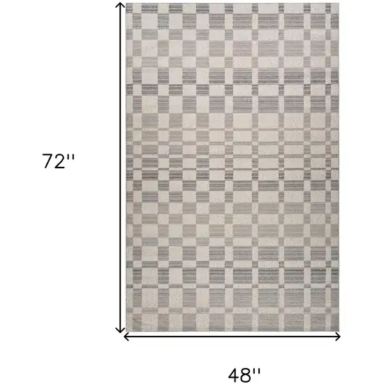 Gray and Beige Checkered Distressed Area Rug Photo 3