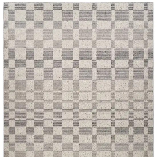 Gray and Beige Checkered Distressed Area Rug Photo 4