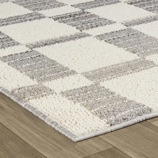 Gray and Beige Checkered Distressed Area Rug Photo 4