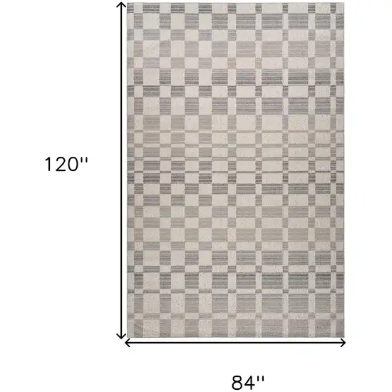 Gray and Beige Checkered Distressed Area Rug Photo 3