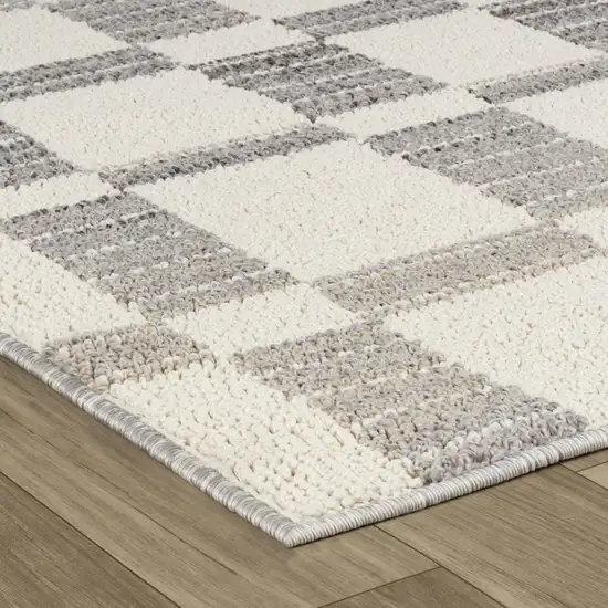 Gray and Beige Checkered Distressed Area Rug Photo 3