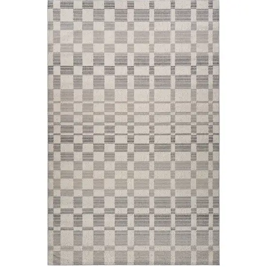 Gray and Beige Checkered Distressed Area Rug Photo 1