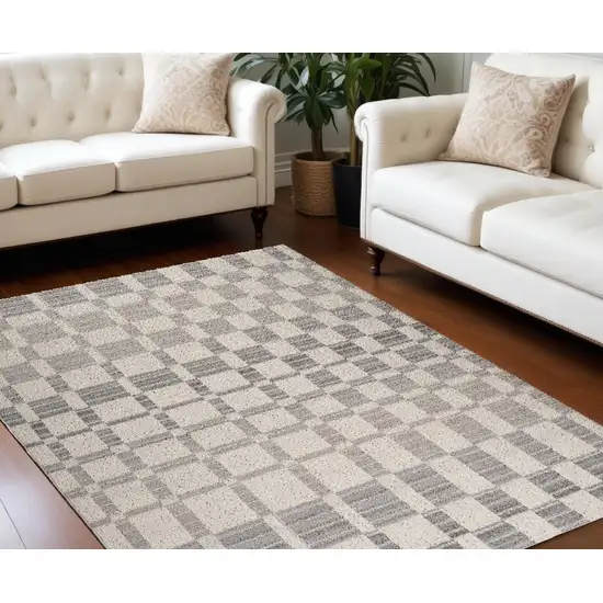 Gray and Beige Checkered Distressed Area Rug Photo 2