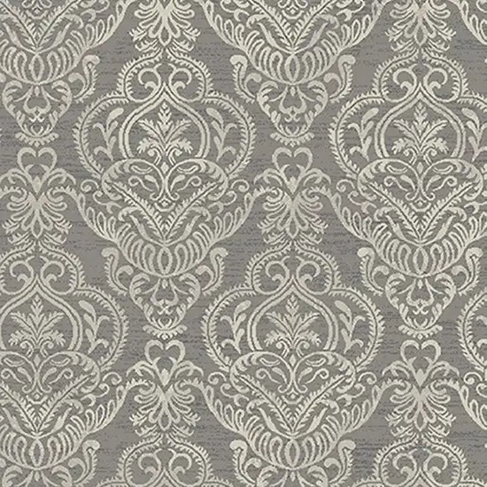 Gray and Beige Damask Area Rug Photo 3