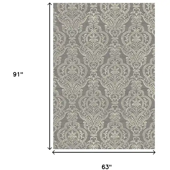 Gray and Beige Damask Area Rug Photo 5