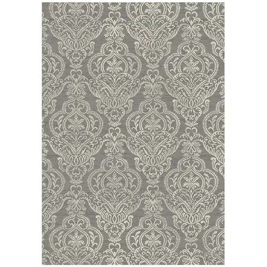 Gray and Beige Damask Area Rug Photo 2