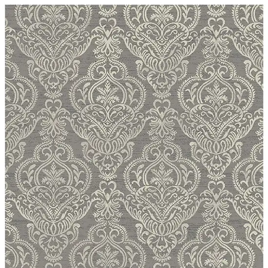 Gray and Beige Damask Area Rug Photo 4