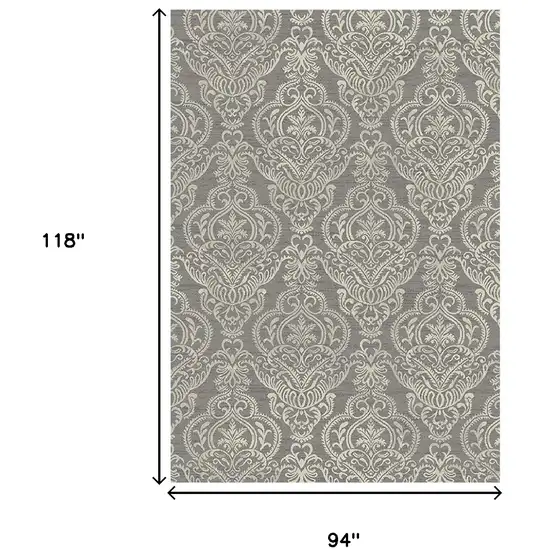 Gray and Beige Damask Area Rug Photo 5