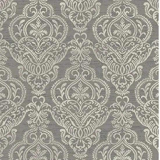 Gray and Beige Damask Area Rug Photo 3