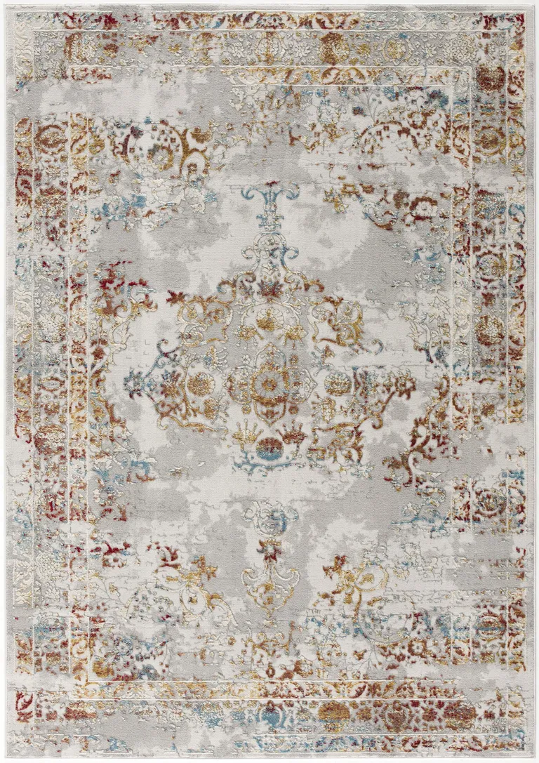 Gray and Beige Distressed Ornate Area Rug Photo 4