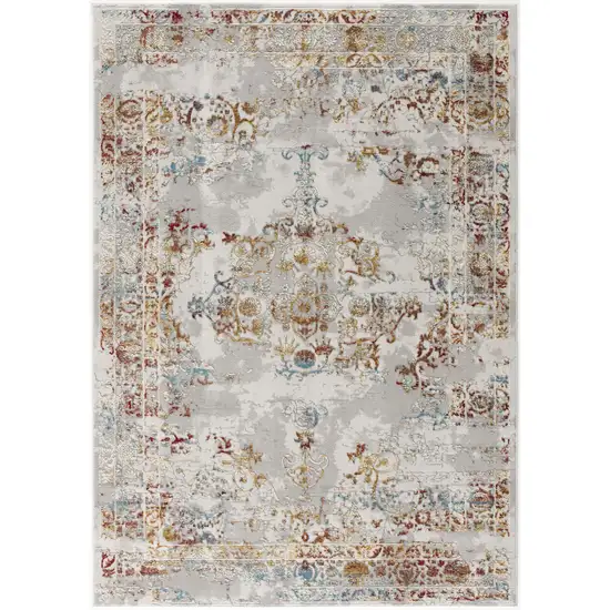 Gray and Beige Distressed Ornate Area Rug Photo 4