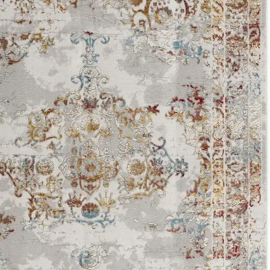 Gray And Beige Distressed Ornate Area Rug Photo 6