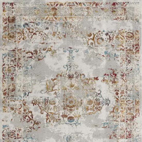 Gray And Beige Distressed Ornate Area Rug Photo 7