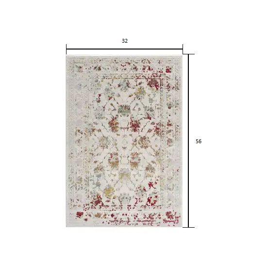 Gray and Beige Distressed Ornate Area Rug Photo 2