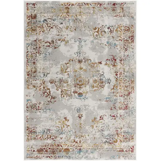 Gray and Beige Distressed Ornate Area Rug Photo 6