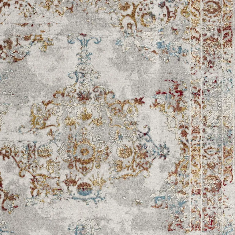 Gray and Beige Distressed Ornate Area Rug Photo 4