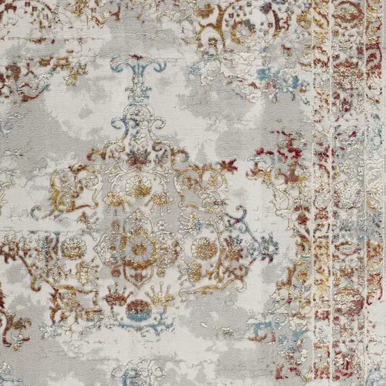 Gray and Beige Distressed Ornate Area Rug Photo 4