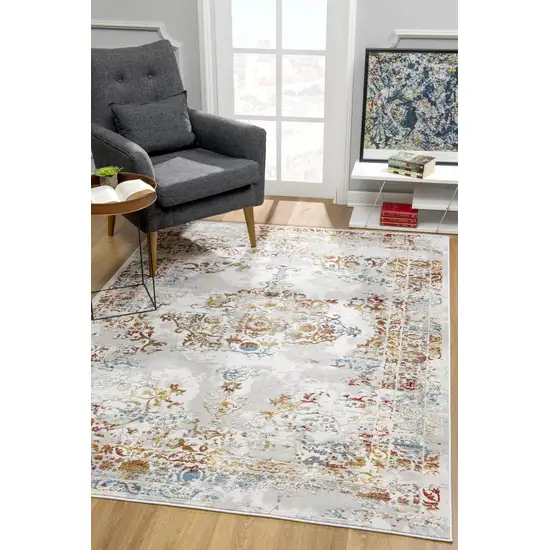 Gray and Beige Distressed Ornate Area Rug Photo 12