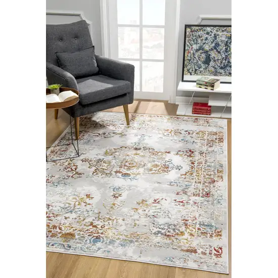Gray and Beige Distressed Ornate Area Rug Photo 4