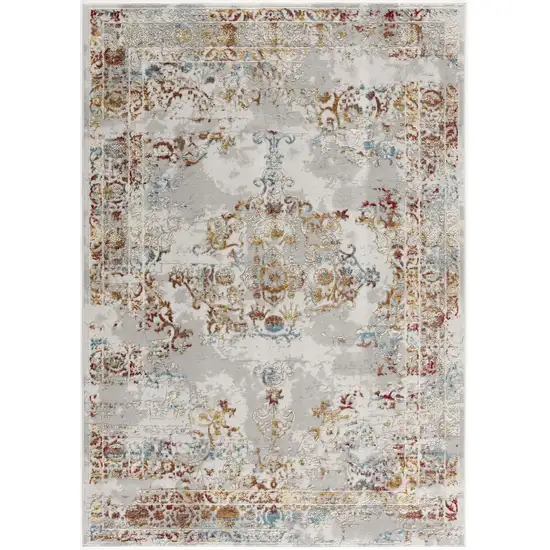 Gray and Beige Distressed Ornate Area Rug Photo 3