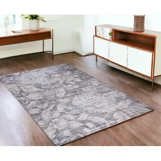 Gray and Beige Floral Area Rug Photo 1