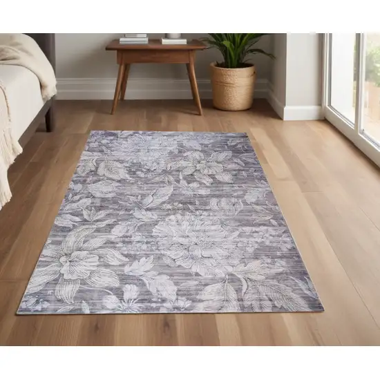 Gray and Beige Floral Area Rug Photo 1