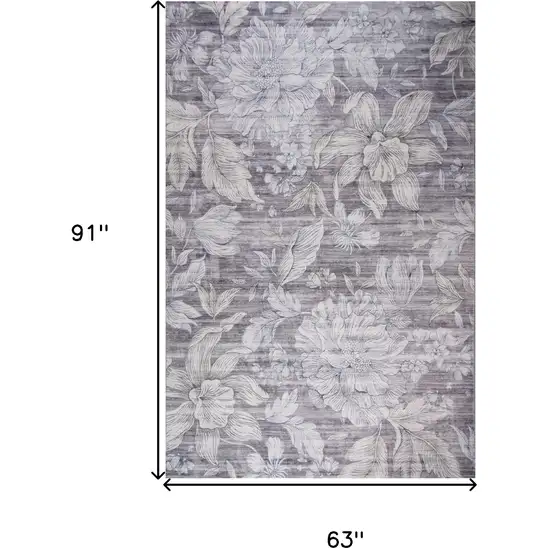 Gray and Beige Floral Area Rug Photo 5