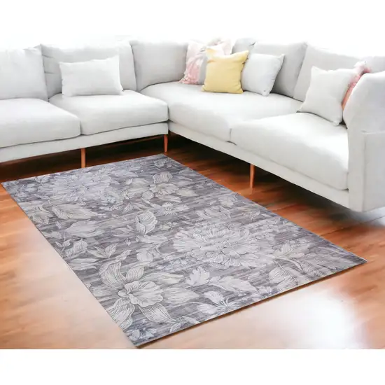 Gray and Beige Floral Area Rug Photo 1