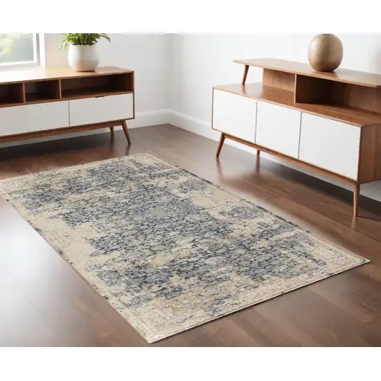 Gray and Beige Floral Area Rug Photo 1