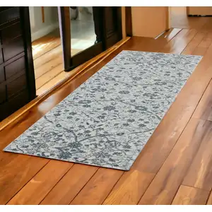 Photo of Gray and Beige Floral Power Loom Runner Rug