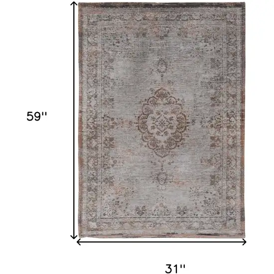 Gray and Beige Medallion Non Skid Area Rug Photo 3