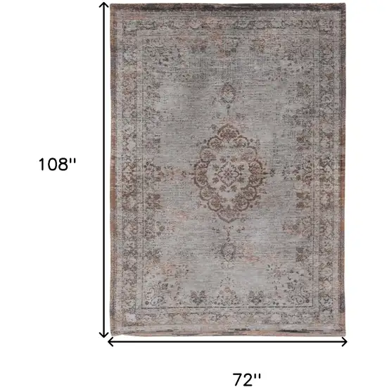 Gray and Beige Medallion Non Skid Area Rug Photo 3