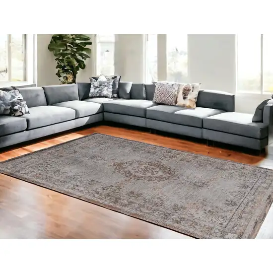 Gray and Beige Medallion Non Skid Area Rug Photo 1