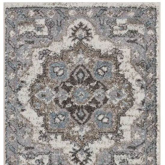 Gray and Beige Medallion Power Loom Runner Rug Photo 6