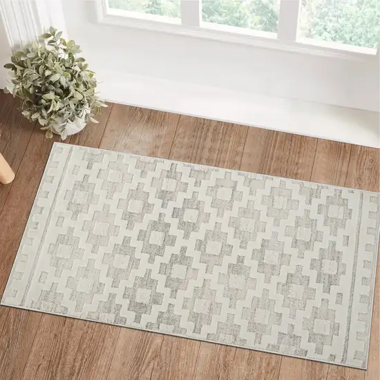 Gray and Beige Moroccan Distressed Area Rug Photo 4