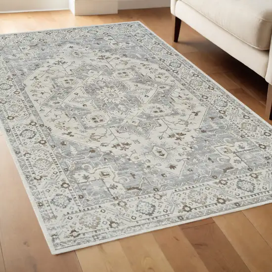 Gray and Beige Oriental Distressed Area Rug Photo 1