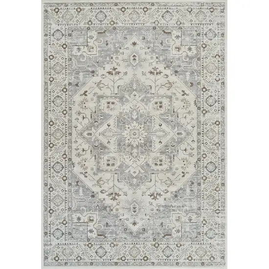 Gray and Beige Oriental Distressed Area Rug Photo 2