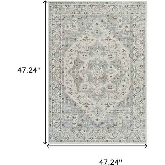 Gray and Beige Oriental Distressed Area Rug Photo 3