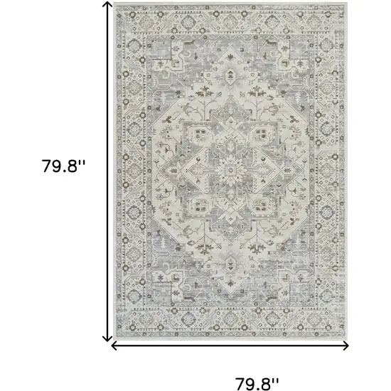 Gray and Beige Oriental Distressed Area Rug Photo 3