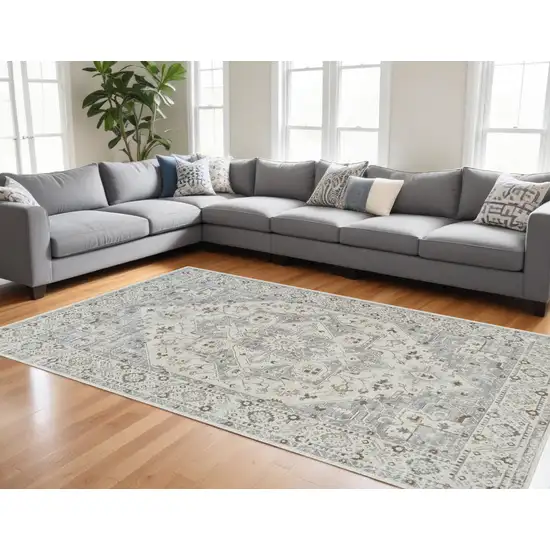 Gray and Beige Oriental Distressed Area Rug Photo 1