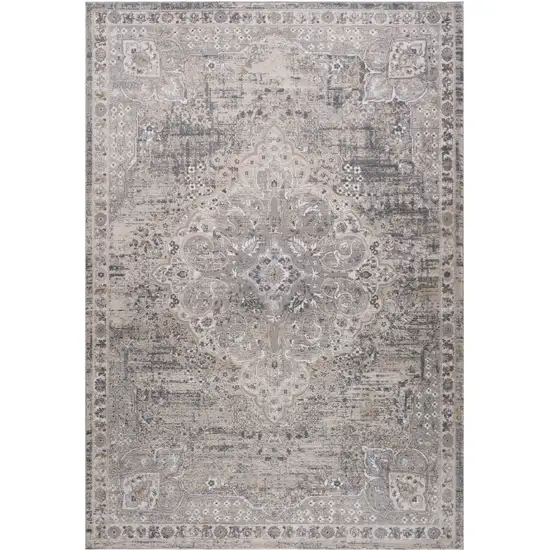 Gray and Beige Oriental Distressed Area Rug Photo 2