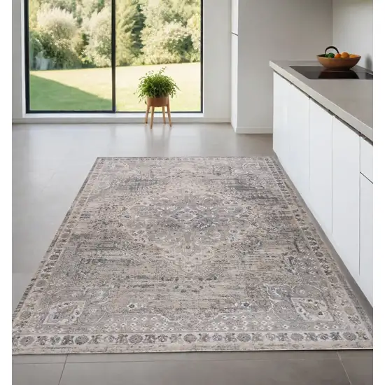 Gray and Beige Oriental Distressed Area Rug Photo 1