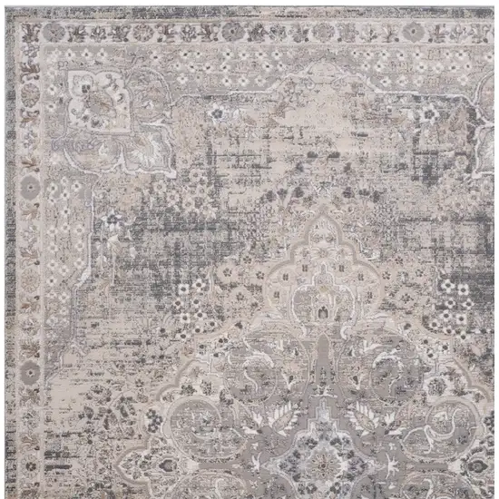 Gray and Beige Oriental Distressed Area Rug Photo 6