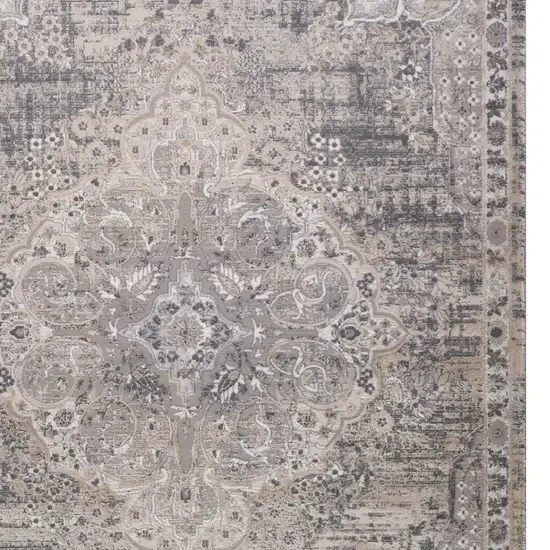 Gray and Beige Oriental Distressed Area Rug Photo 6