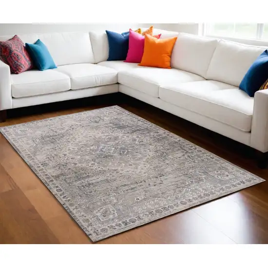 Gray and Beige Oriental Distressed Area Rug Photo 1