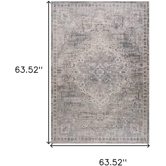 Gray and Beige Oriental Distressed Area Rug Photo 3