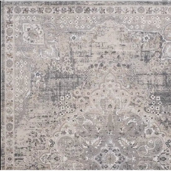 Gray and Beige Oriental Distressed Area Rug Photo 6