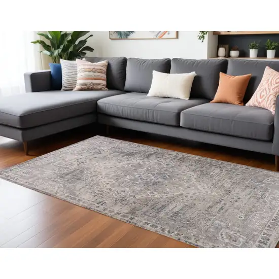 Gray and Beige Oriental Distressed Area Rug Photo 1