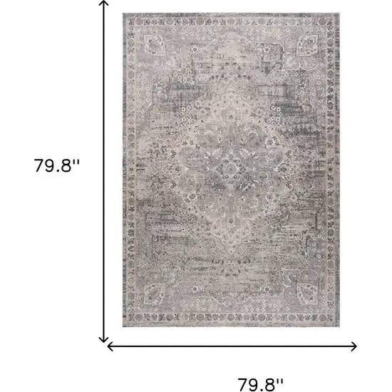 Gray and Beige Oriental Distressed Area Rug Photo 3